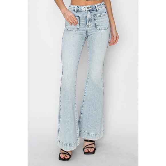 Risen High Rise Front Patch Pocket Flare Jeans - RDP5358 - Size 15/32 - Picture 1 of 6
